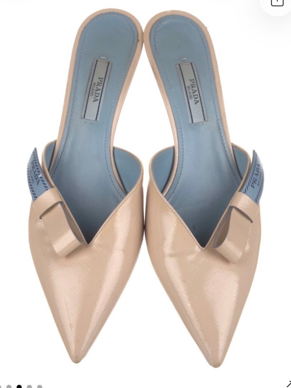 Prada Pink Patent Leather Mules Womens Size 7 Bow Pointed Toe Kitten Designer
